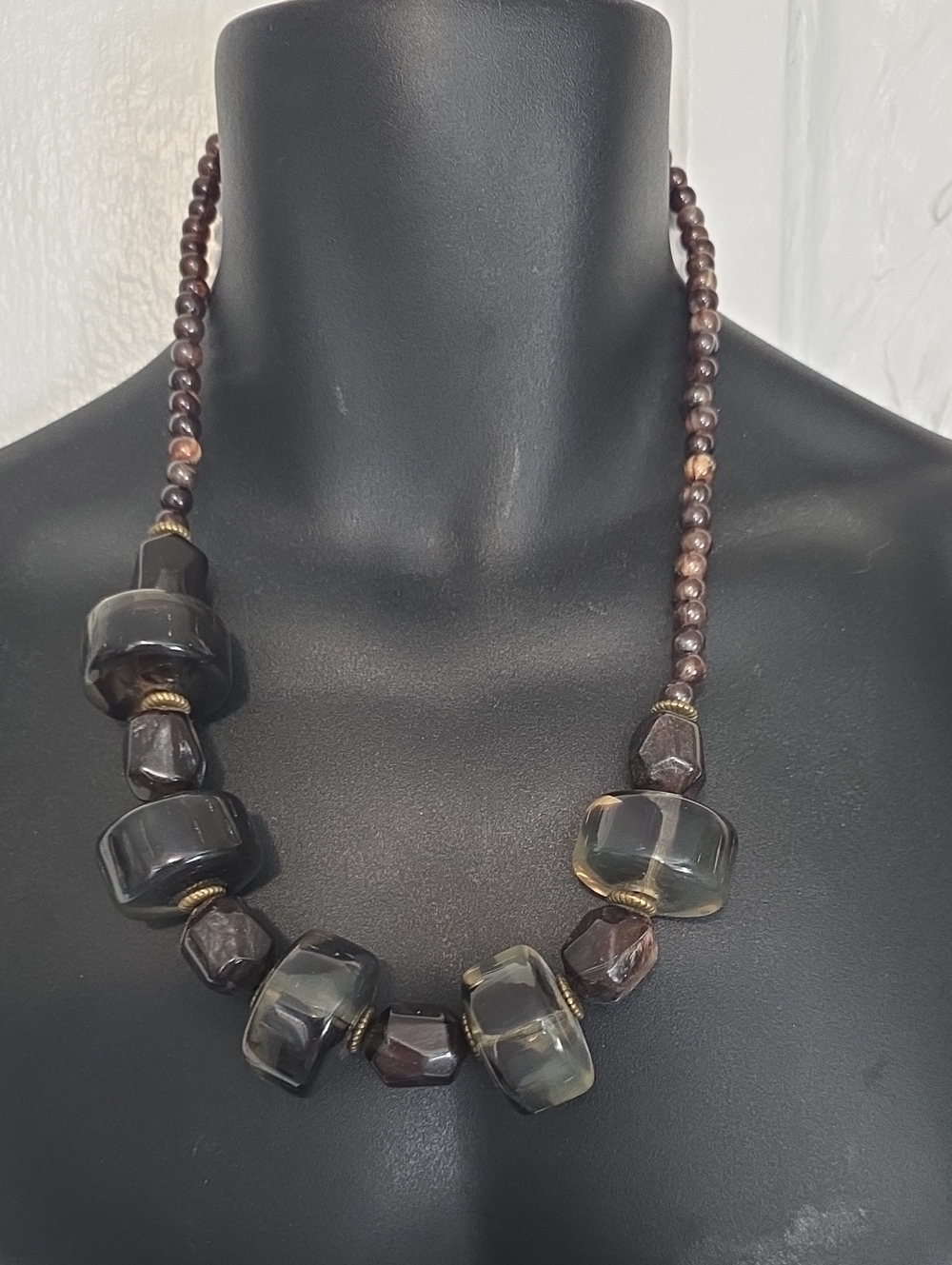 Handcrafted Brown and Gray Beaded Statement Necklace